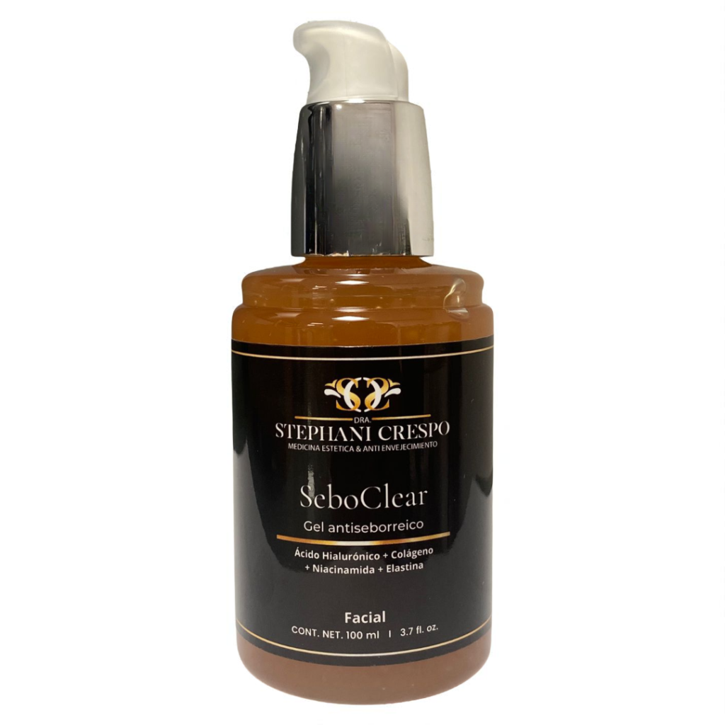 "Gel facial SeboClear antiseborreico de la Dra. Stephani Crespo en Mazatlán. Controla el exceso de sebo, reduce brotes de acné y mejora la apariencia de la piel.