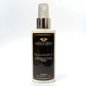 "Protector solar en spray Dermashield FPS60 de la Dra. Stephani Crespo. Bloqueador facial y corporal de rápida absorción para cuidado de la piel